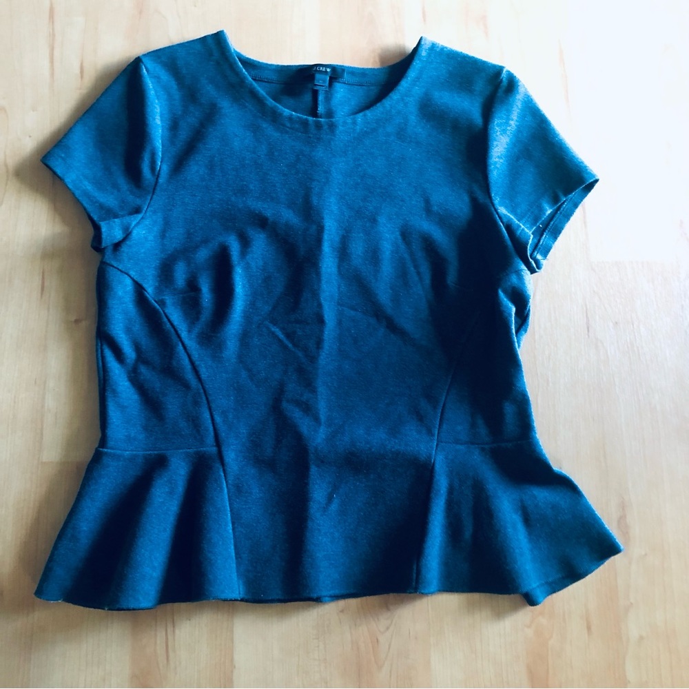 J. Crew Gray Peplum Ruffle Hem Top Shirt M